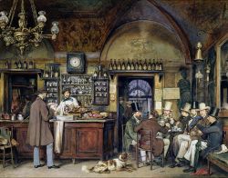 Lo storico Antico Caffè Greco in Roma: in questa stampa dell'800 una riproduzione degli ambienti della caffeteria di Via Condotti, già in attività nel lontano 1760 - ufficiale ...