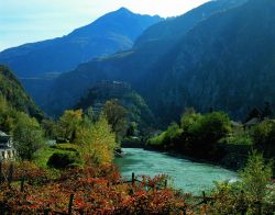 Vigneti lungo la Dora Baltea in Valle d'Aosta - sullo sfondo si nota il Forte di Bard - Cortesia Regione Valle d'Aosta, foto di Diego Cesare