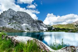L'acqua cristallina di un lago alpino nei pressi di Nassfeld, Carinzia. Siamo al passo di Pramollo  che unisce Italia e Austria: è il secondo valico automobilistico più ...