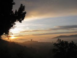 Alba a Montecolognola in novembre: le colline del Trasimeno avvolte dalla foschia - © Demeester - CC BY-SA 3.0, Wikipedia