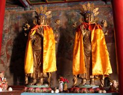 Antiche statue della dinastia Ming al monastero buddhista Wusutu Zhao nei pressi di Hohhot, Cina. Costruito nel 1606 in stile architettonico mongolo, questo edificio ospita al suo interno statue ...