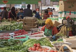 Bancarella di frutta e verdura in un mercato della città di Qingdao, Cina - © Botond Horvath / Shutterstock.com