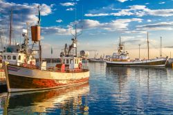 Le barche dei pescatori presso il porto di Husavik, nel nord dell'Islanda.