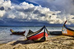 Barche di pescatori su una spiaggia di Aveiro, Regione Centro, Portogallo