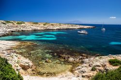 Cala Minnola sull'isola di Levanzo, Sicilia. I fondali di Levanzo sono un vero e proprio paradiso per chi ama le immersioni subacquee: il mare qui ha tutte le sfumature del verde e del blu ...