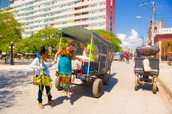 Un carretto trainato da un cavallo trasporta le persone, come un taxi, nel centro della città di Ciego de Avila (Cuba) - © Fotos593 / Shutterstock.com