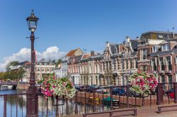 Centro storico di Haarlem (Olanda): uno dei tanti ponti abbelliti da fiori colorati.
