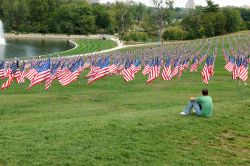La commemorazione dell' 11 settembre 2011 con le 2996 bandiere americane che ricordano le vittime degli attentati: siamo al St. Louis Art Museum in Missouri - © R. Gino Santa Maria ...
