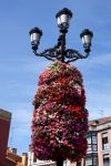 Decorazioni floreali abbelliscono un lampione di strada a Gijon, Asturie, Spagna.

