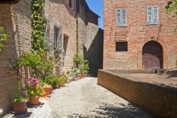 Edifici affacciati su un vicolo del centro storico, Sarnano, Marche.
