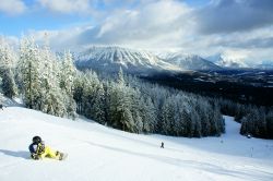 Fernie (Canada), uno snowboarder ammira il panorama innevato prima di scendere a valle - © Timothy Yue / Shutterstock.com