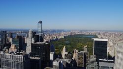 Foto panoramica di Manhattan e Central Park a New York City, Stati Uniti. Una splendida immagine dall'alto del borough di Manhattan e del grande parco situato nella Uptown di NY
