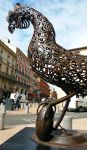 Un galletto con il pallone da rugby in Place Olivier a Toulouse, Francia. In città il rugby è lo sport più popolare.