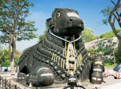 Gigantesca statua in metallo di Nandi, la mitica cavalcatura di Shiva (divinità induista) a Mysore, india - © Aleksandar Todorovic / shutterstock.com