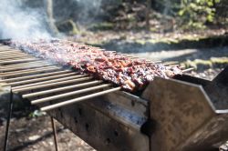 Gli arrosticini sono uno dei piatti simbolo dell'Abruzzo, si tratt di spiedini catto cone piccoli pezzetti di carne di pecora