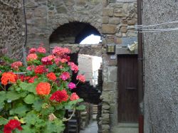 I vasi di gerani abbelliscono le stradine del borgo medievale di Giglio Castello
