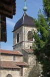 Il campanile del villaggio medievale di Perouges, Francia.
