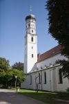Il campanile dell'Abbazia di Schussenried lungo la strada barocca in Germania