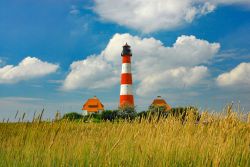 il faro di Westerhever sulla costa dello Schleswig-Holstein in Germania