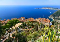 Il Giardino Botanico di Eze-sur-Mer visto dall'alto, Francia: fra le tantissime piante qui presenti sui terrazzamenti spiccano i cactus e le esotiche. 
