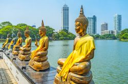 Il lago Beira con il Seema Malaka Temple e le statue di Buddha a Colombo, Sri Lanka.
