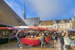 Il tradizionale mercato di generi alimentari a Beaune, Francia, in inverno - © RnDmS / Shutterstock.com