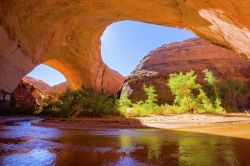 Lo spettacolare Jacob Hamblin Arch in Coyote Gulch, si trova nel Grand staircase-Escalante National Monument, nello Utah, Stati Uniti d'America