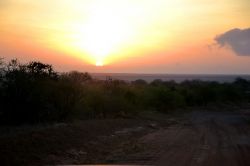 Un'alba infuocata sulla savana dello Tsavo National Park, in Kenya. L'alba e il tramonto sono i momenti migliori per avvistare gli animali.