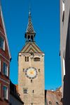 La celebre torre Smazturm a Landsberg am Lech, Germania. Questo villaggio si trova lungo la Romantische Strasse.
