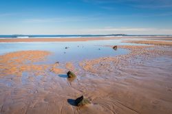 La grande spiaggia di Bamburgh con la bassa marea, Inghilterra nord orientale