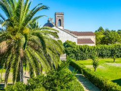 La parrocchia dell'Immacolata Concezione a Barumini, Sardegna, immersa nella vegetazione. Risale al XVI° secolo ed è consacrata al culto cattolico.
