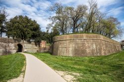 La pista ciclabile che costeggia le mura della città di Lucca, Toscana.
