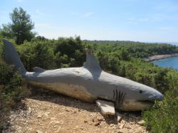 La scultura di uno squalo a Capo Kamenjak nel territorio di Premantura in Istria - © OleksSH / Shutterstock.com
