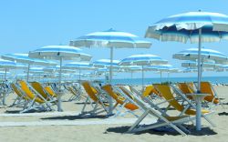 La spiaggia di Valverde di Cesenatico, sulla rivera romagnola, la costa adriatica dell'Emilia-Romagna