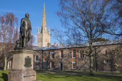 La statua del duca di Wellington con la cattedrale di Norwich sullo sfondo (Norfolk), Inghilterra.


