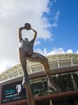 La statua di Barrie Robran a Adelaide, Australia. E' un ex calciatore australiano che ha rappresentato il North Adelaide nella National Footbal League dal 1967 al 1980 - © ArliftAtoz2205 ...