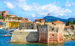 La Torre della Linguella a Portoferraio, isola d'Elba, Toscana. Questa torre costiera, detta anche del Martello, si presenta a pianta ottagonale e con la parte turrita superiore più ...