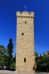 La torre Goetzenturm a Heilbronn, Baden-Wurttemberg, Germania. Si trova nei pressi del fiume Neckar.
