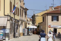 La vecchia città di Fazana con turisti, Croazia. Le origini di questo centro sono romane: all'epoca si chiamava Vasianum e in seguito Phasiana per via della presenza di manufatture ...