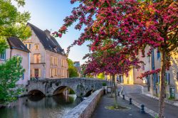 L'argine del fiume Eure con dimore signorili nella cittadina di Chartres, Francia.

