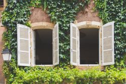 Le finestre aperte di una casa ricoperta di edera nel centro di Beaulieu-sur-Dordogne (Francia) - © Flavia Costadoni / Shutterstock.com