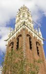 L'elaborata torre campanaria della Bakenesserkerk a Haarlem, Olanda.
