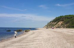 Veduta di Miller beach a New York City, Stati Uniti. Un bel panorama della spiaggia sabbiosa di North Shore a Long Island
