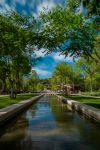 Nimes, Francia: uno scorcio di Avenue Jean Jaures con i Giardini della Fontana sullo sfondo in estate.
