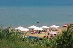 Ombrelloni sulla spiaggia di sabbia di Nin, Croazia. Nota come Spiaggia delle Regine, è fra le più frequentate dai turisti e dai locali - © Boris15 / Shutterstock.com