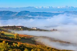 Paesaggio autunnale lungo un strada delle Langhe in Piemonte