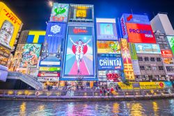 Panorama notturno dell'area di Dotonbori, distretto di Namba, Osaka (Giappone): locali e ristoranti sono famosi per le grandi insegne luminose colorate - © SIHASAKPRACHUM / Shutterstock.com ...