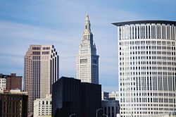 Panorama sui grattacieli di Cleveland, stato dell'Ohio, USA. E' considerata una delle più interessanti località del midwest americano.
