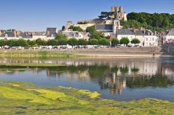 Panorama sul fiume Cher e sulla città di Montrichard, Francia.
