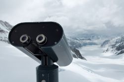 Il panorama sul ghiacciaio dell'Aletsch dalla terrazza dello Jungfrau, Grindelwlad, Svizzera.
